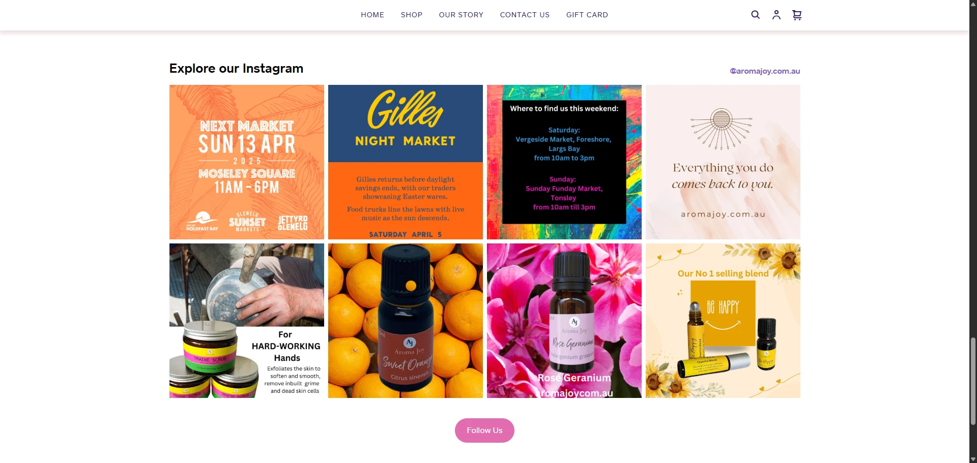 Aroma Joy Instagram section Implementation Screenshot